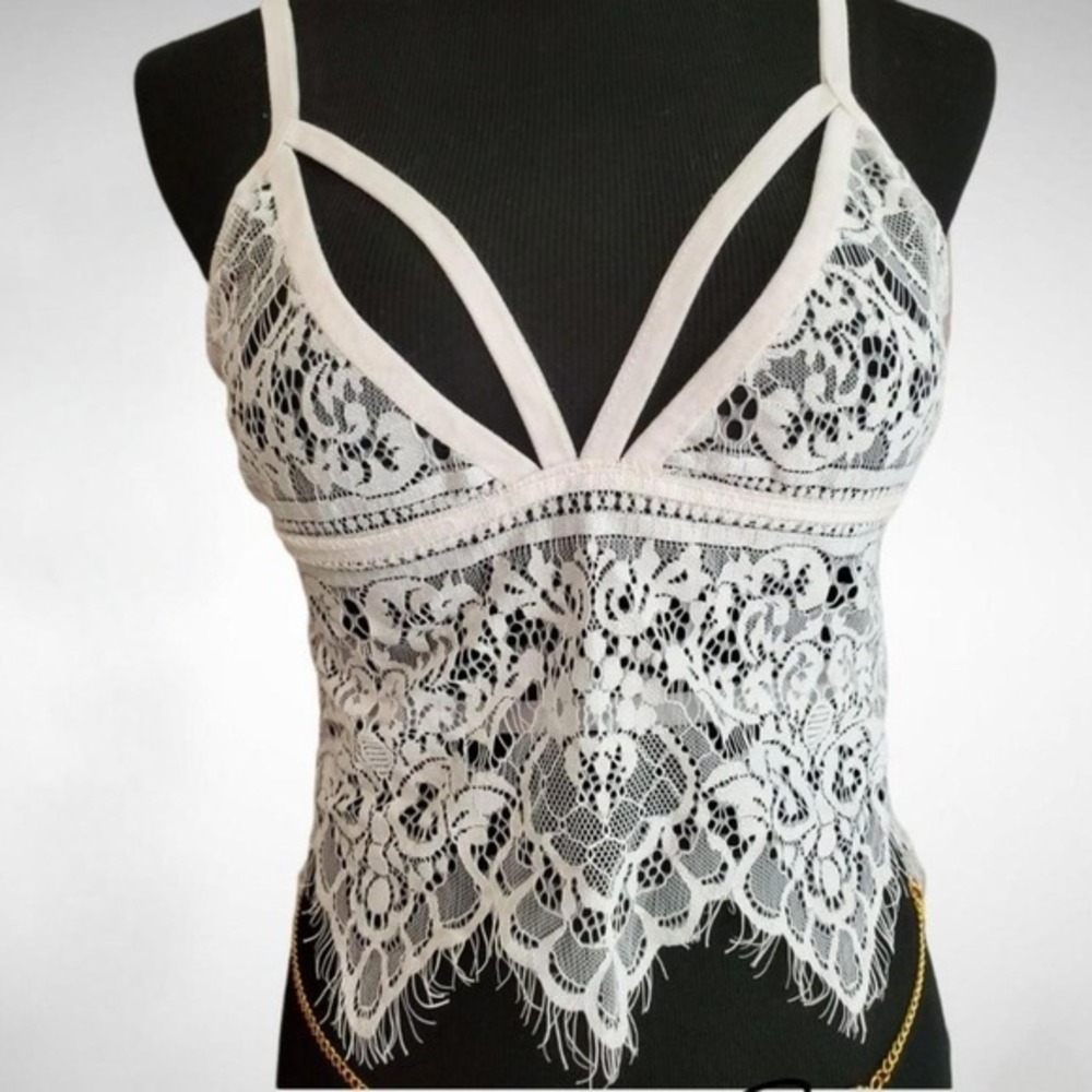 WENXI Elegant Sexy White‎ Triangle Lace Bralette Lingerie Size Small
